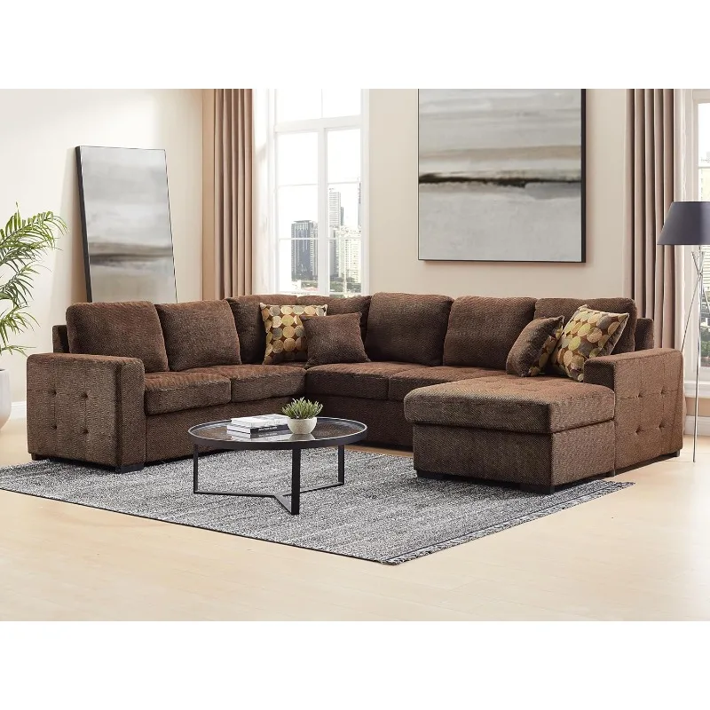 Sectional Sleeper Sofa with Pull Out Bed, Oversized Sectional Couch with Storage Chaise U Shape Sleeper Sectional Sofa Bed