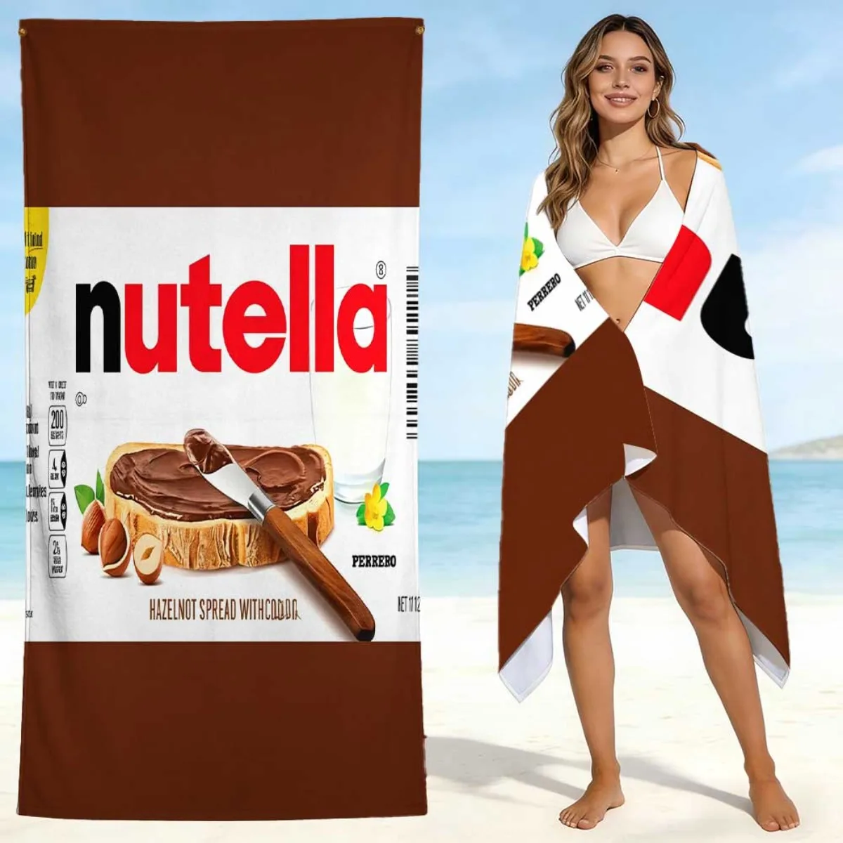 Customize Nutella Hazelnut Spread Beach Towel Suitable for Beach Pool Picnic Travel - Oversized Quick-Dry Microfiber Towel with