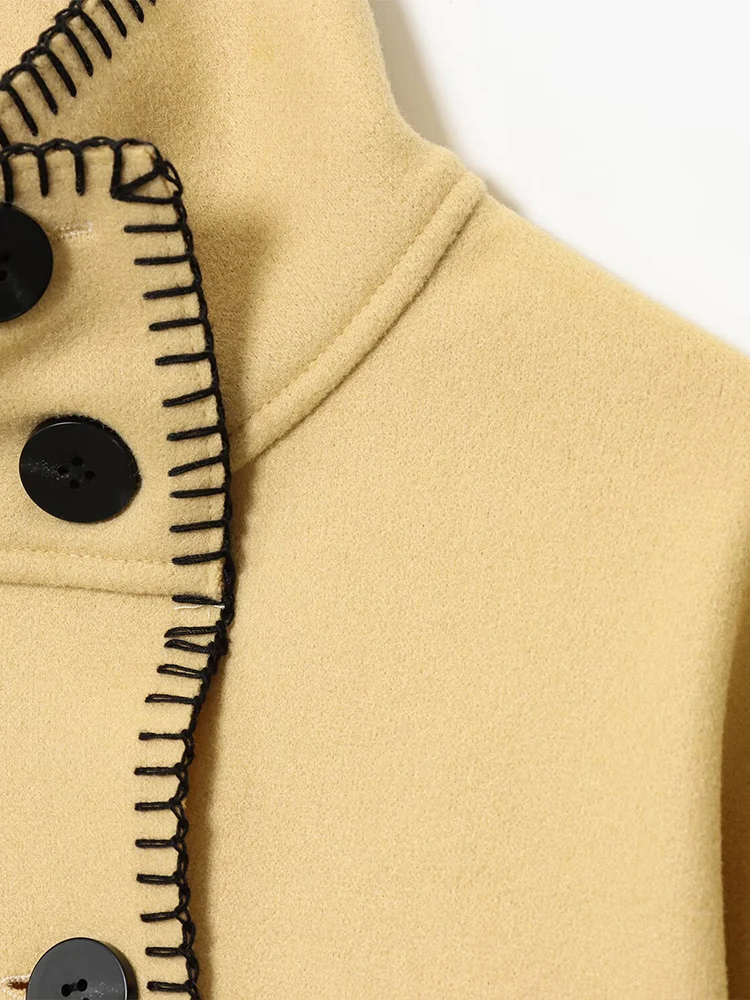 ヨーロッパスタイルの新しい女性用ファッショナブルで多用途な無地ハイネックシングルブレスト長袖コート