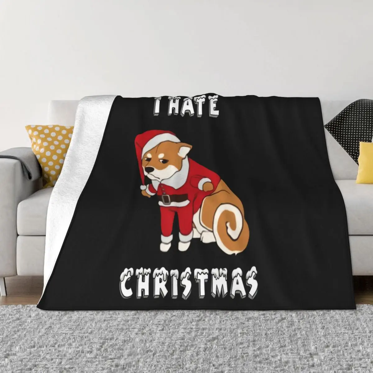 Funny Shiba Inu I Hate Xmas Christmas Baseball Baseball Hats Women Men Men Throw Blanket