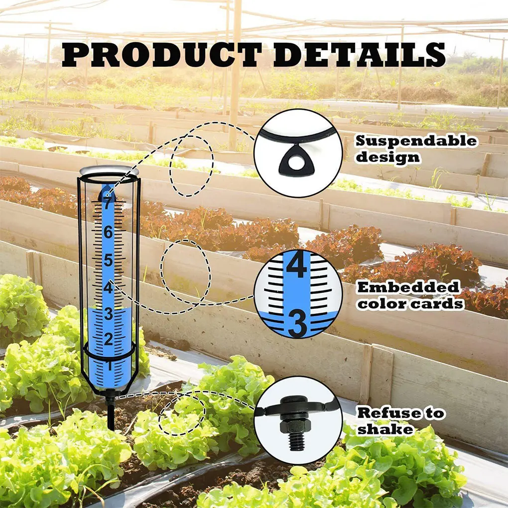 Garden Rain Gauge Antifreeze Thickened Transparent Rain Gauge with Stak Outdoor Adjustable Height Lawn Measuring Tools for Deck