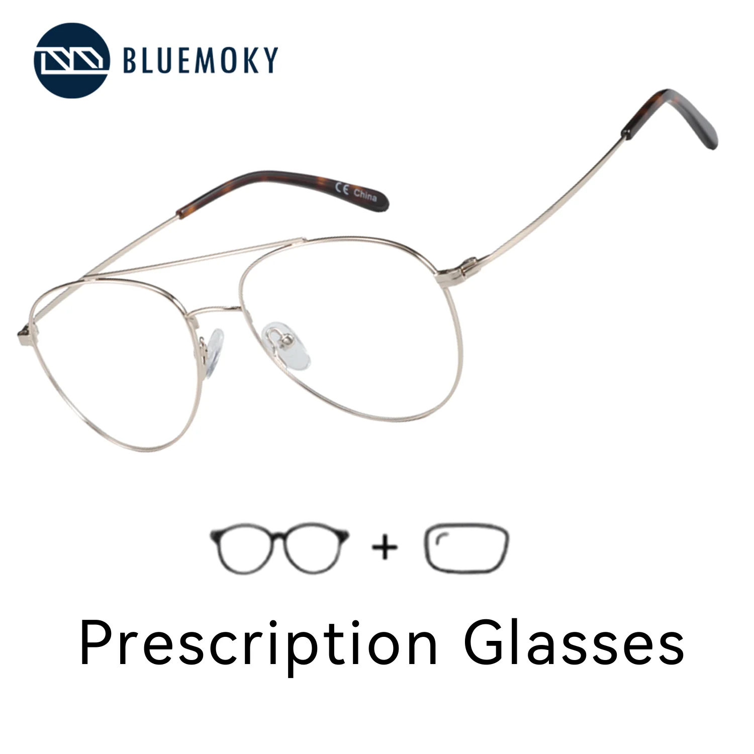 

BLUEMOKY Metal Pilot Prescription Glasses for Men and Women with Progressive Myopia Blue Lens Photochromic Optical Eyeglasses