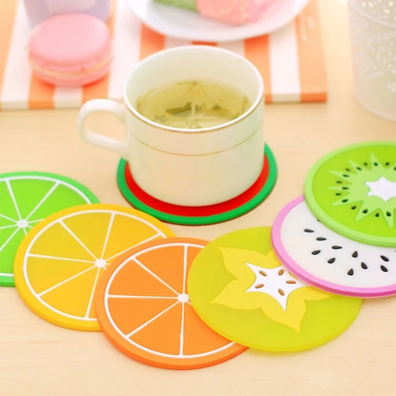 7PCS/set Fruit Shaped Coaster Silicone Dining Table Placemat Coasters Kitchen Cup  Mat Mug Heat-resistant Coffee Hot Drink Pad