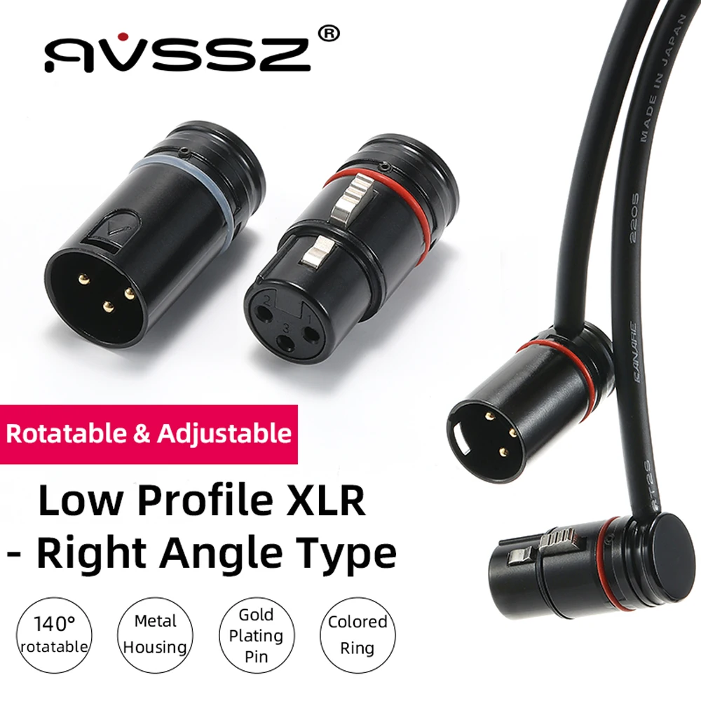 AVSSZ Low profile 3 Pin XLR Cable Connector 90° 360 Rotateable XLR Plug with Wrench, for Microphone Audio Mixer Headphone Amp