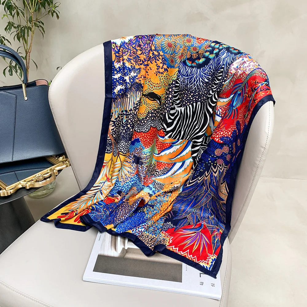 90*90cm Women Scarf Silk Feeling Hair Neck Square Brand Office bandanna muffler Waiter Flight Attendants Handkerchief Rings wrap image 4
