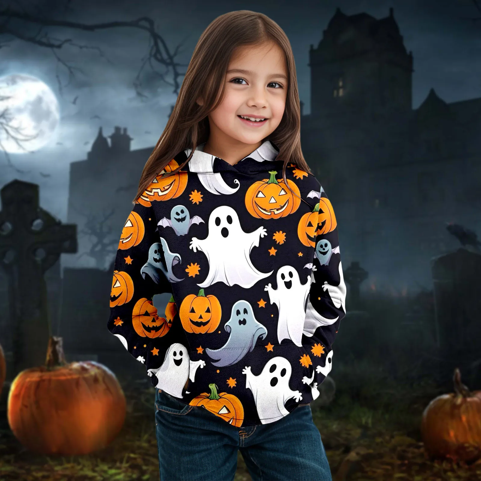 Winter Multiple Cute Cartoon Printed Styles Halloween Children's  Long Sleeve Hoodie Warm Comfy Kids Outdoor Fashion Sweatshirts