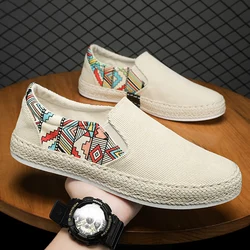 2023Men Sneakers Casual Summer Low-top Corduroy Shoes Fisherman's Shoes Lazy Shoes Slip-on Cloth Shoes Trendy Men's Shoes