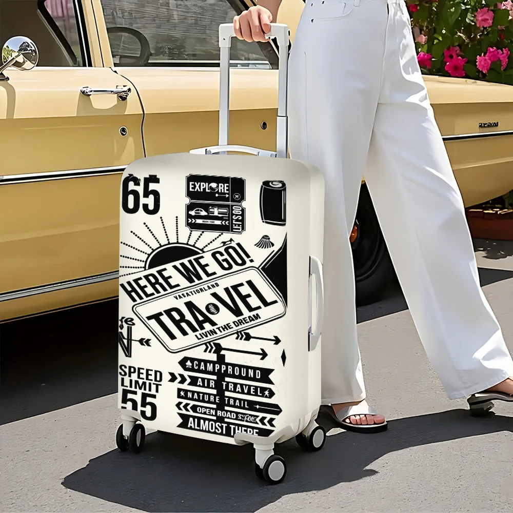 

1PC Retro travel-themed printed luggage cover for luggage sizes 18 – 32 inches; dust and elastic travel accessories to effective