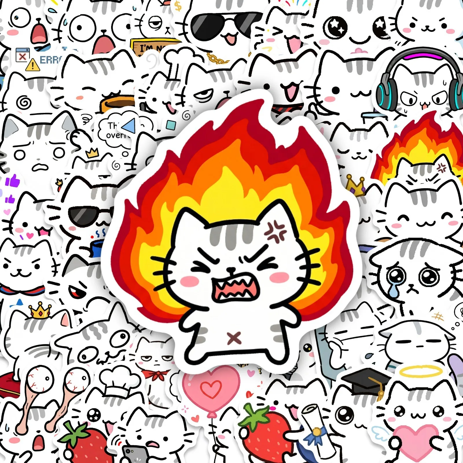 

50PCS Cute Pokky Cat Stickers Kawaii Cats Meme Graffiti Decals DIY Luggage Laptop Phone Guitar Car Bike Skateboard Stickers