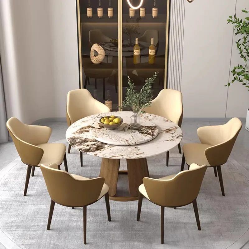 

Dining room Solid wood furniture Marble round dining table set 6 seats with chairs