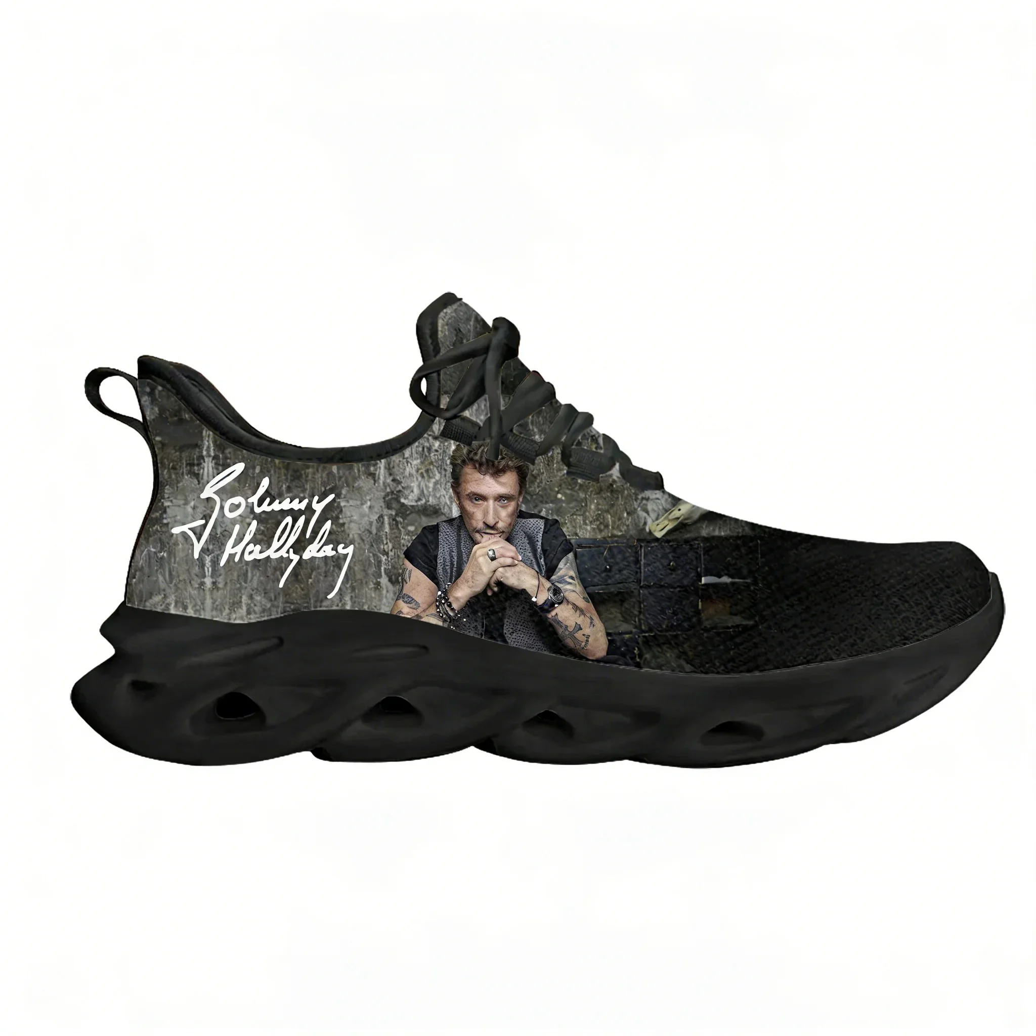 

Кроссовки Johnny Hallyday для бега, мужские и женские спортивные кроссовки, сетчатая обувь на шнуровке, обувь на заказ, черные