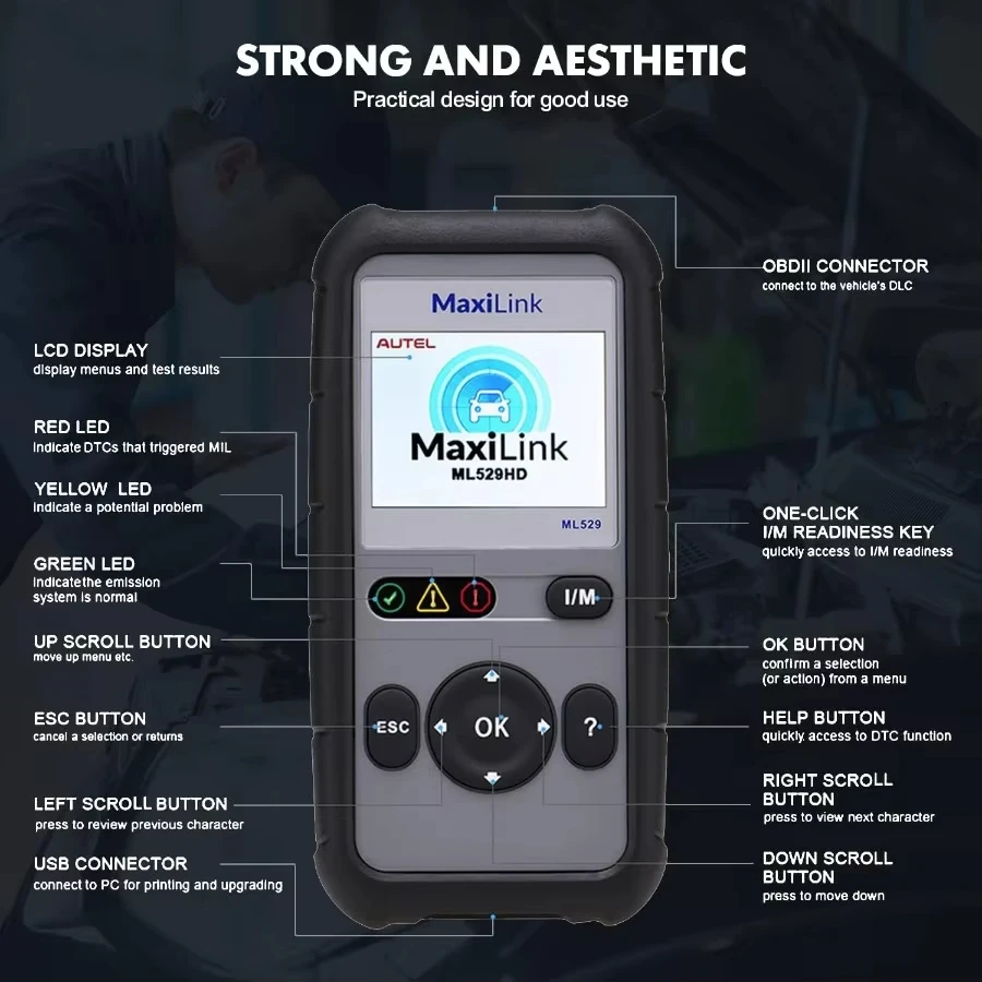 Original AUTEL Maxilink Ml529 Code Reader Lifetime Software Update For Quick DTC Turning Off Vehicle Engin OBD2 Diagnostics