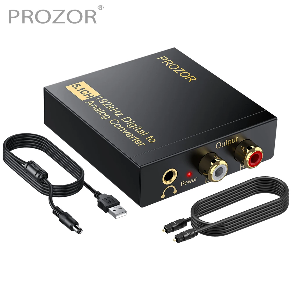 PROZOR-Convertidor de Audio DAC 192kHz Digital a analógico, adaptador de Audio Coaxial SPDIF Toslink a estéreo analógico, RCA, Jack de 3,5mm