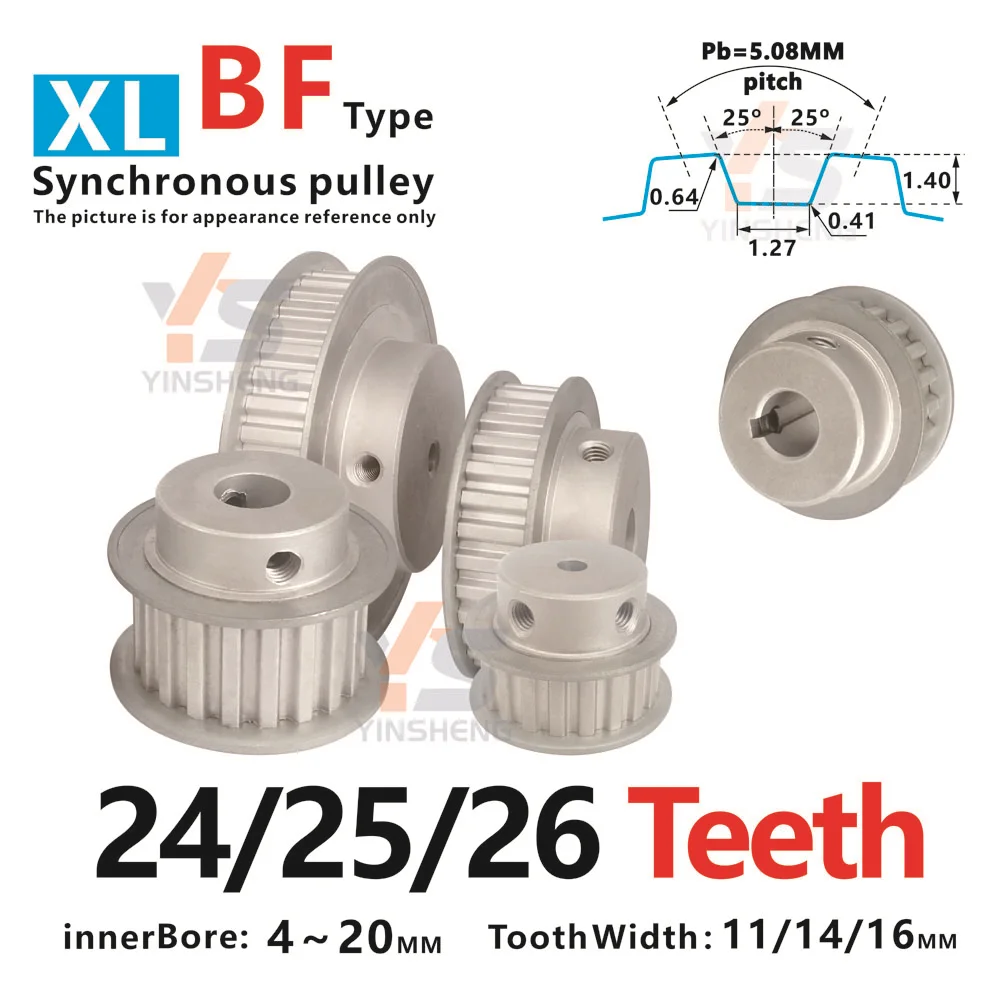 

XL Type 24T 25T 26 Tooth CNC machine Synchronous Belt Pulley tooth width 11 14 16 MM Keyway Bore 4 - 20 MM DIY 3D parts Alloy