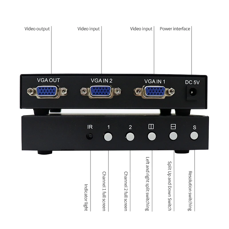 1080P 2x1 VGA Multiviewer Quad Screen Segmentation Multi-viewer 2 Channel Display on 1 TV Monitor F Camera PC