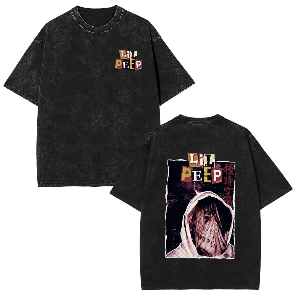 2025 Summer Hot Sale Dark Island Fashion Y2K Black Retro Washed Batik Old Design Alphabet Print Crew Neck Short Sleeve T-Shirt