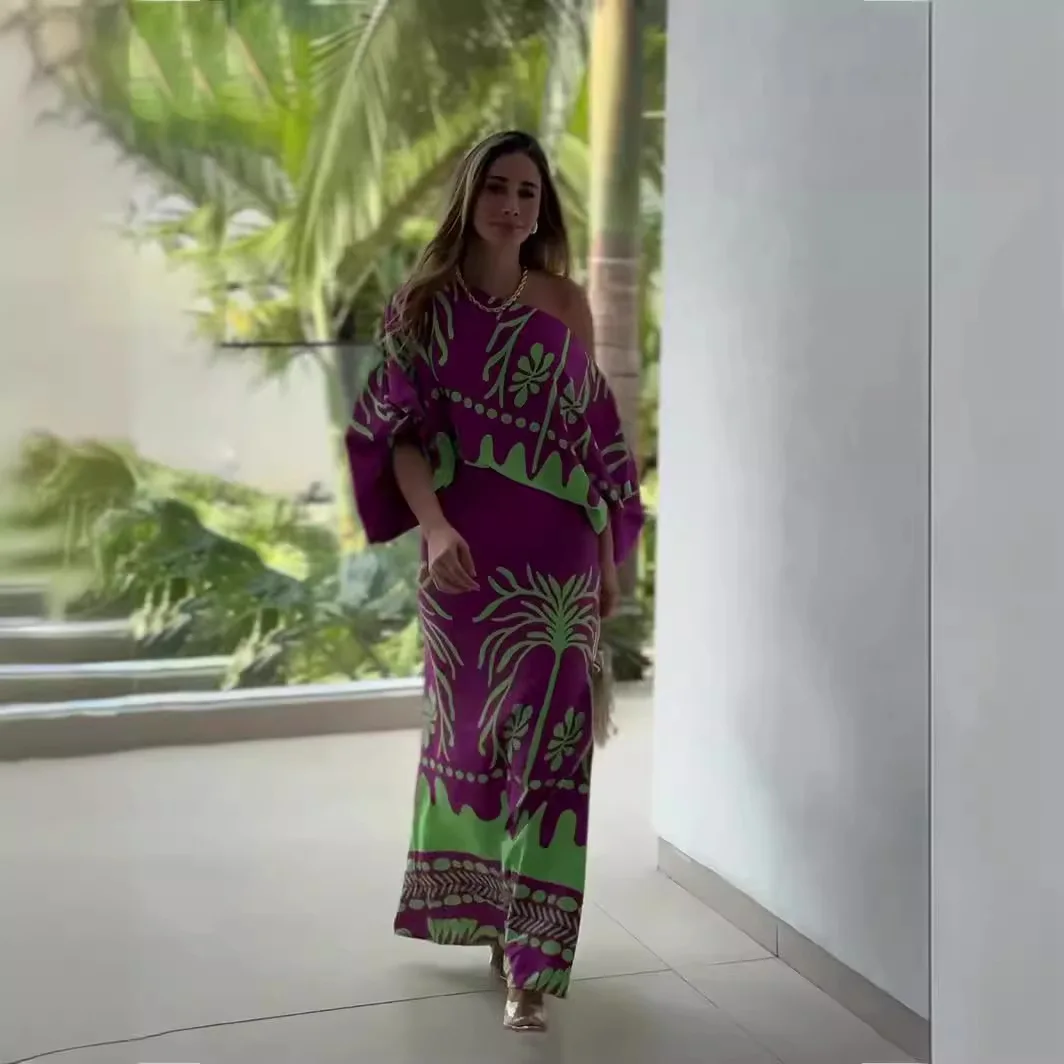 المرأة المطبوعة عارضة العصرية فضفاضة 2 قطعة مجموعات طويلة الأكمام قمم الكاحل طول التنانير الملابس النسائية ربيع الموضة الأمريكية الجديدة #3