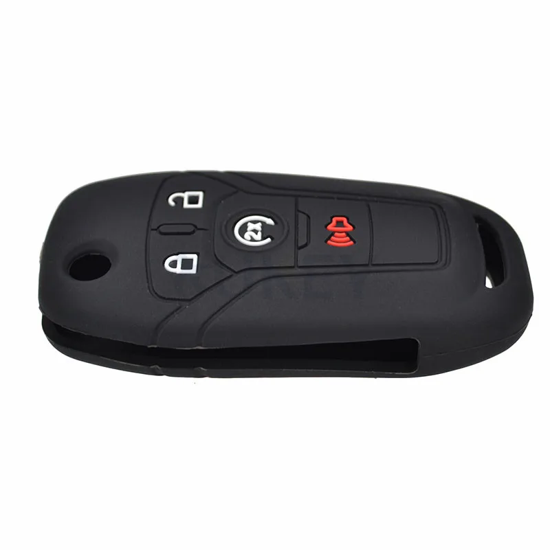 For Ford F-150 F-250 F-350 Fusion Fiesta Mustang Explorer Skin Shell Pocket 4 Button Silicone Car Remote Key Fob Cover Case