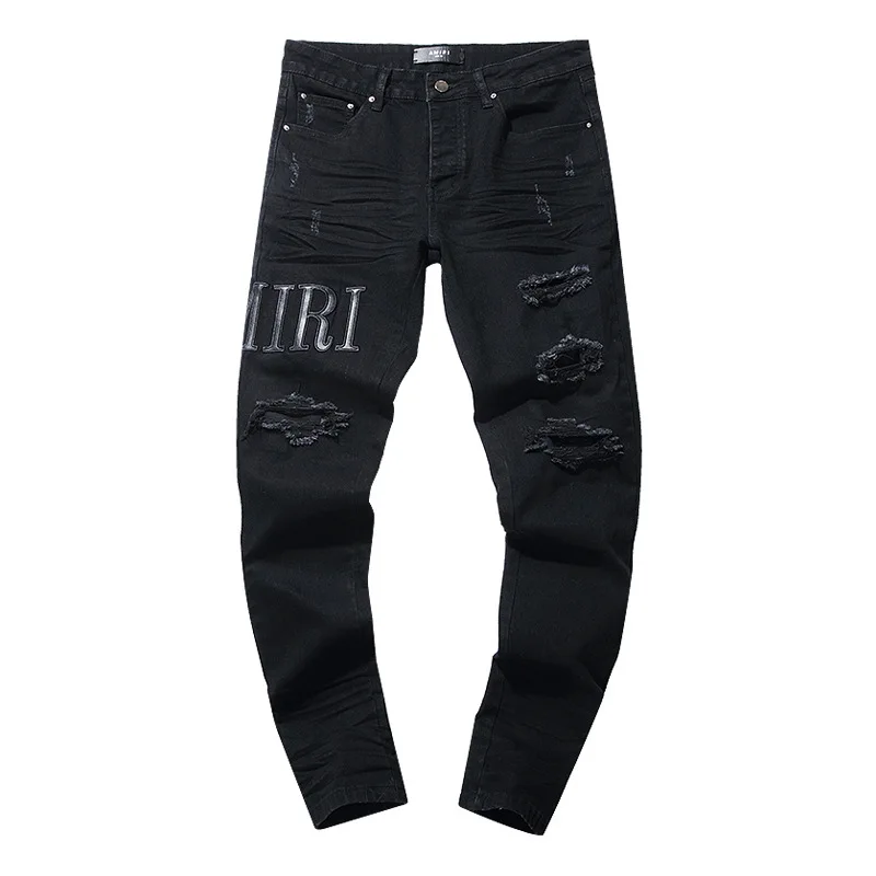Waed Vintage américain Sle hommes jean taille basse ample jambe droite déchiré éclaboussé encre Cool Haome saison de printemps
