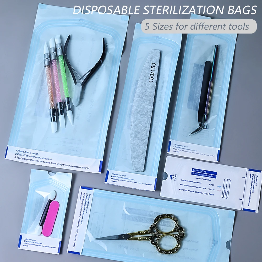 20/200pcs Self-Sealing Nail Disinfection Bag Disposable Manicure Pouch Autoclave Cleaning Bags for Dentist Tools Manicure Tools