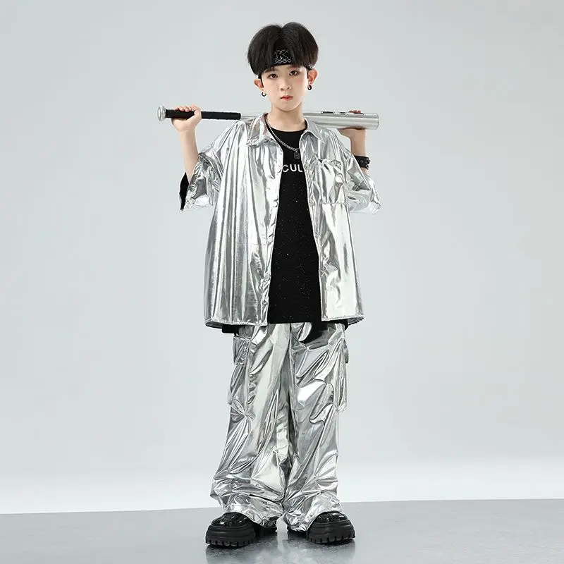 ชุดการแสดงเด็ก ชุดเต้นสตรีทแดนซ์ ชุดกลอง ชุดแฟชั่น ชุดการแสดงสีเงิน เด็กชายและเด็กหญิง