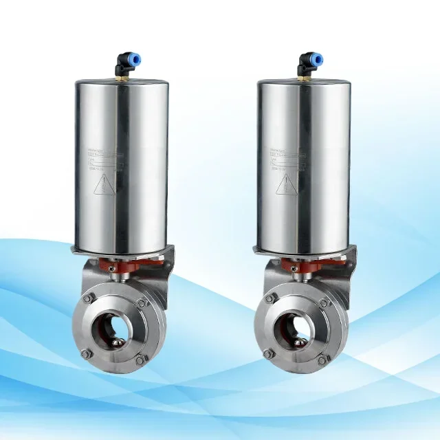 Blue Handle Modern Style Sanitary Butterfly Valve with Stainless Steel Ball and Pneumatic Actuator