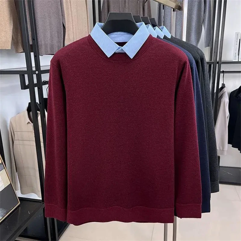 

Autumn Men's Knitwear Thin Basic Elastic Slim Fit Inner Layer Thin Sweater Solid Color Casual Versatile Casual Pullovers