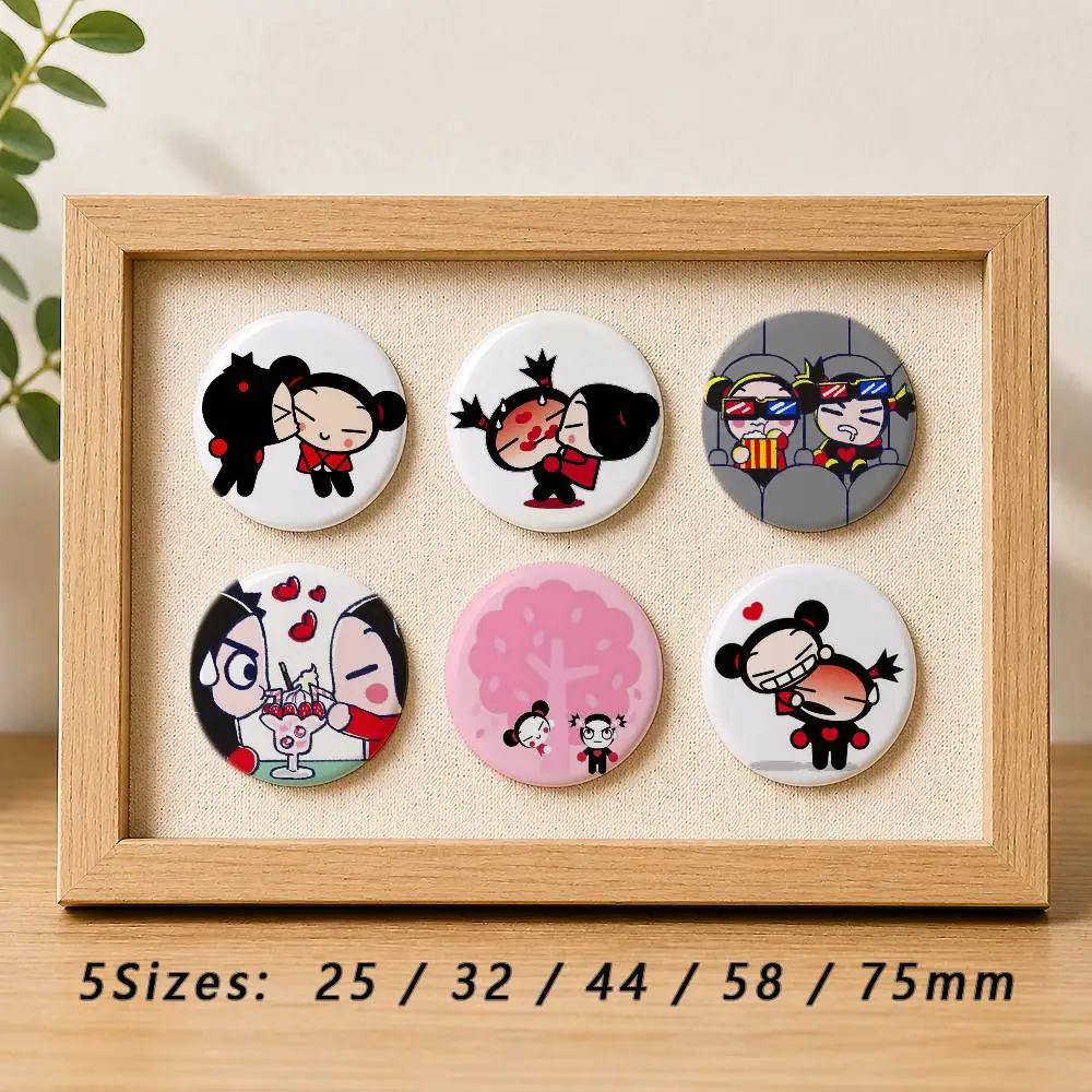 Love P-Pucca and G-Garu Creative Tin Button Pins Brooch Badges Kids Gift