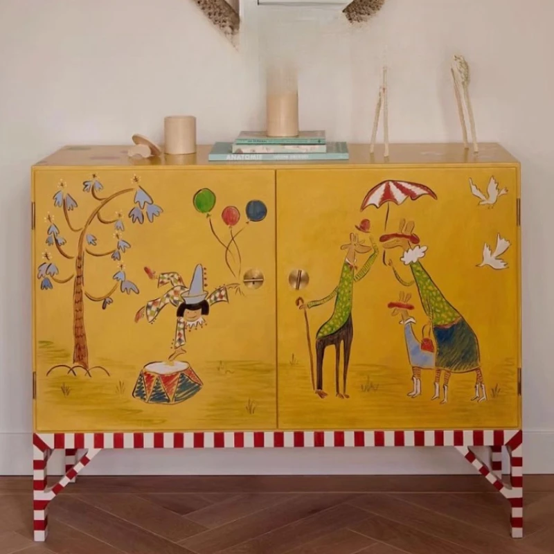 

wood painted decorative cabinet, household entrance cabinet, retro dining side cabinet, bedroom storage bright door cabinet