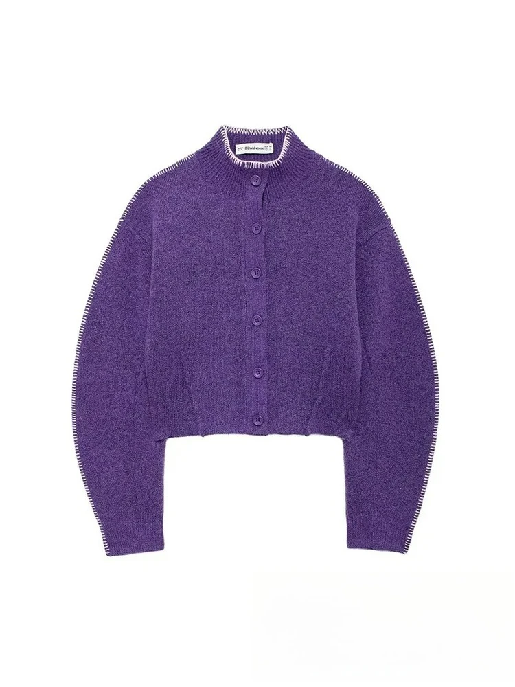 

KONDALA винтажный повседневный шикарный женский свитер с однотонным воротником-стойкой, однобортный вязаный модный свитер 2024, осень-зима