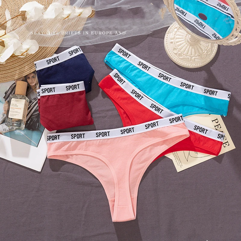3PCS Women Sports Thong Seamless Cotton Breathable High Elasticity Letter Print Size L-2XL Sexy T-Back Briefs