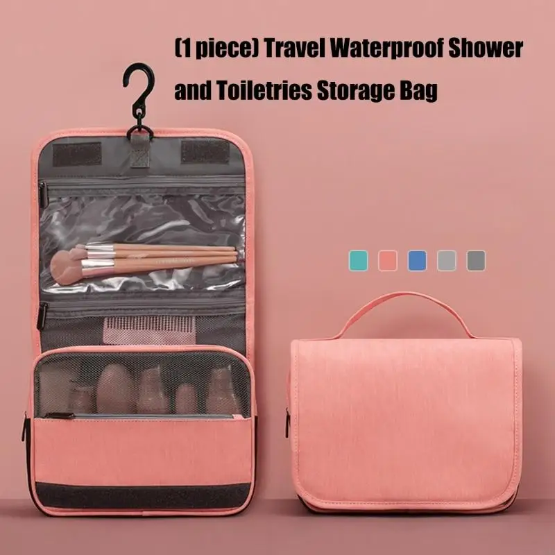 Hanging Cosmetic Wash Bag for Travel, Stowable PU Toiletry Case with Hook and Sectioned Storage for Daily Travel Use 87HA