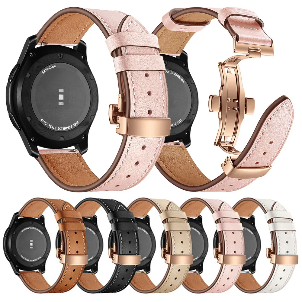 

20mm 22mm Leather Band For Samsung Galaxy watch Active 2 strap 4/Classic 44mm Butterfly buckle bracelet watch 3 45mm/42mm/46mm