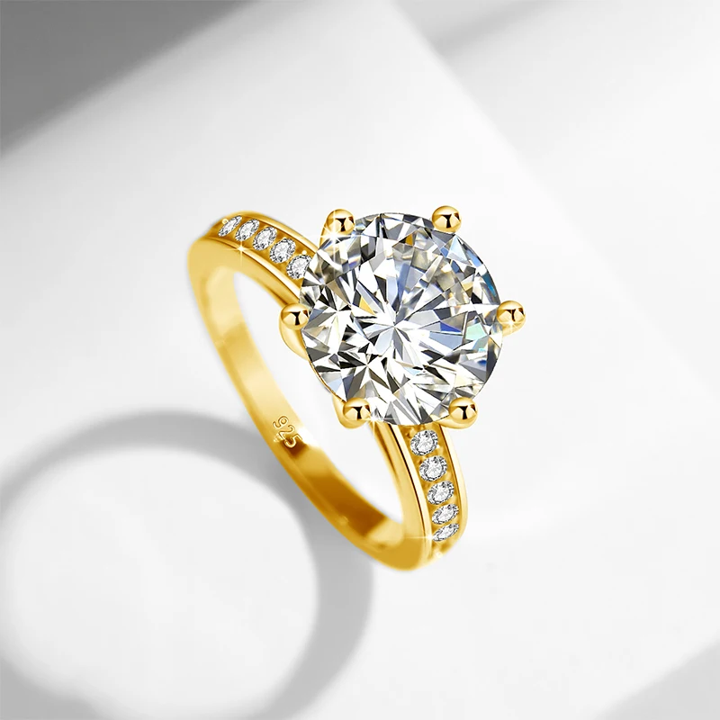 Imagem -03 - Ouro Amarelo Moissanite Anel com Certificado para as Mulheres Corte Brilhante Testador de Diamante Jóias de Casamento de Luxo Qualidade Superior 4ct