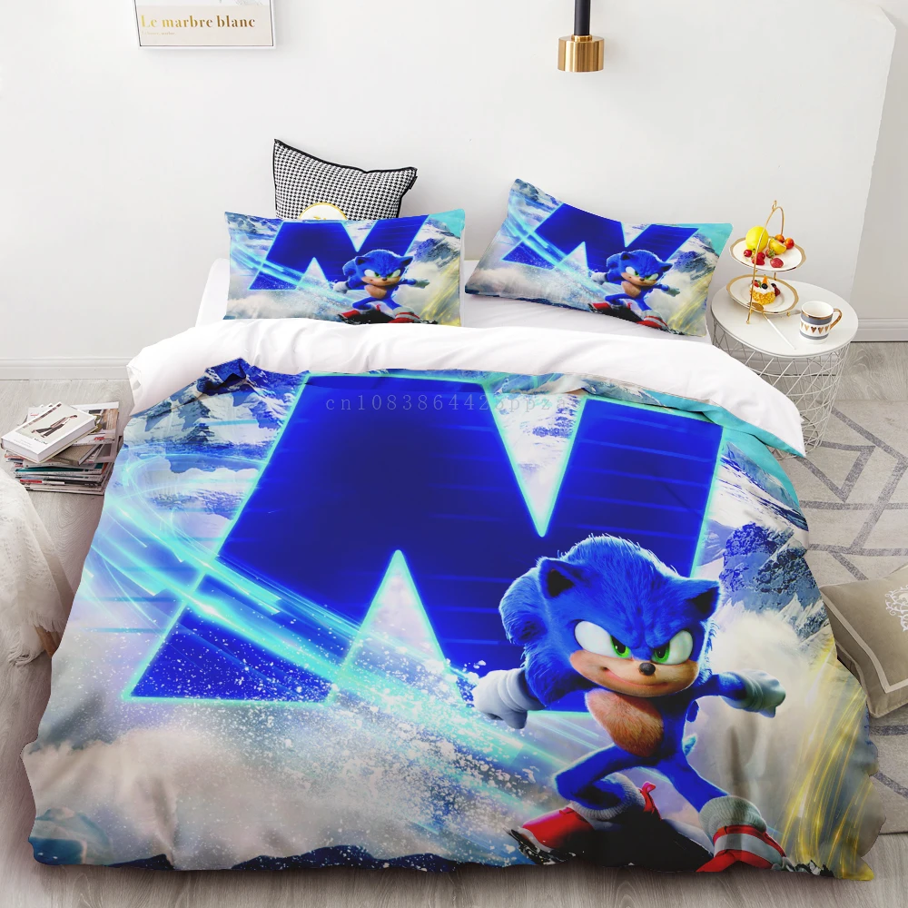 Duvet Cover 3D Exquisite Cartoon Sonic Wallpaper Anime Digital Printing Bedding Set Comforter Soft Bed Youth Kids Boys Gift