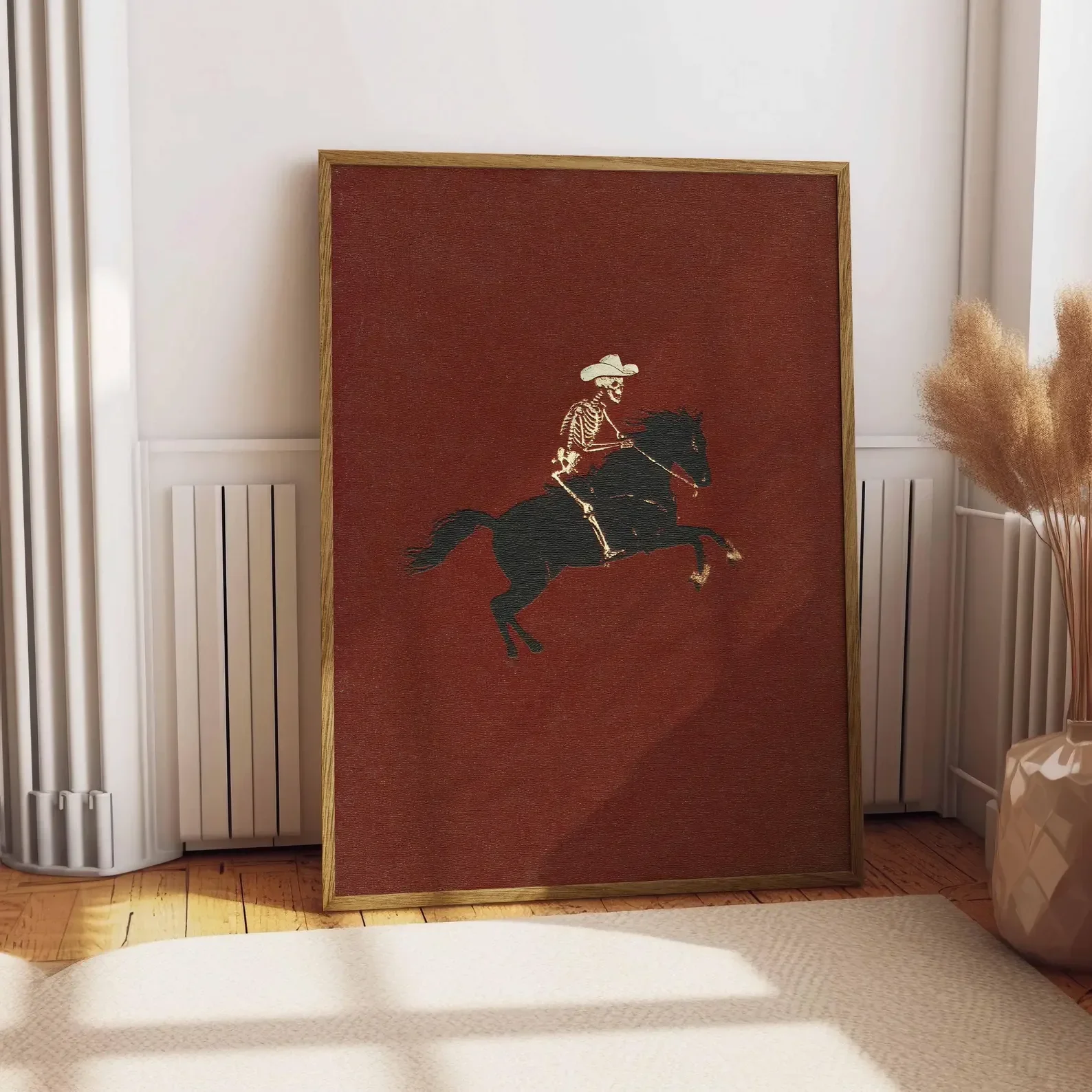 2026 Gothic Western Skeleton Cowboy Bucking Bronco Horse Canvas Painting Wall Art Poster Print for Retro Rodeo Quirky Home Decor