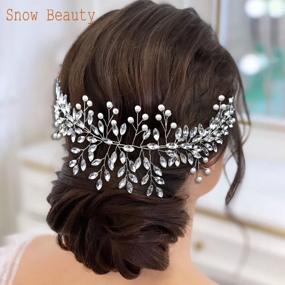 

A301 Bridal Tiara Women Hair Accessories Flower Girl Headband Pearl Wedding Headpiece Engagement Hairwear Handmade Headdress