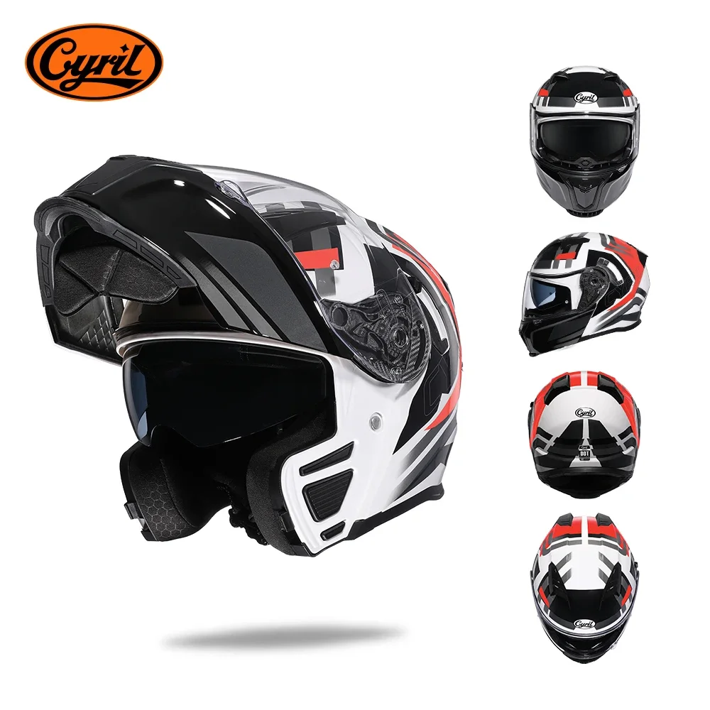 Integraal motorhelm met dubbel vizier Cyril opklapbare motorhelm met Bluetooth-sleuf voor volwassen DOT goedgekeurde helm