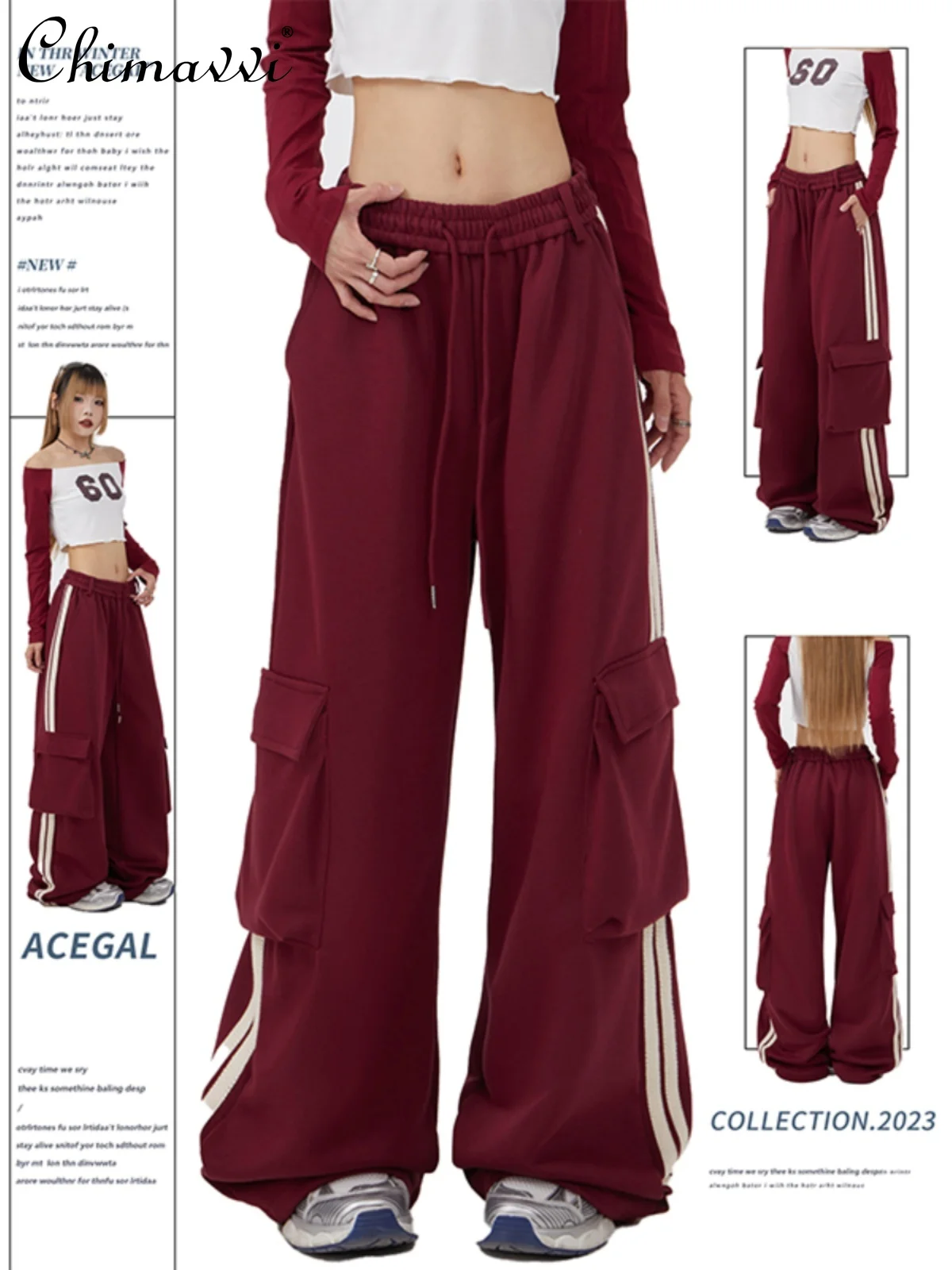 

American Casual Sweatpants Women's 2025 Autumn New Fashion Striped Design Straight Sweatpants Jazz Dance Mopping Wide-leg Pants