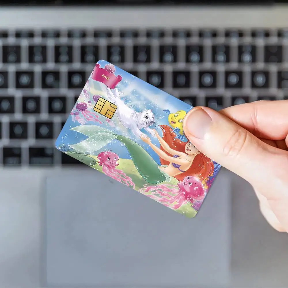 لطيف الكرتون حورية البحر ارييل ملصق فيلم الجلد غطاء بطاقة الائتمان ملصقات 4 قطعة الخصم الجبهة الديكور البنك حافلة تمرير مقاوم للماء
