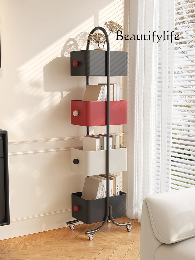 Medieval style living room snack trolley household floor shelf removable book storage narrow slot bookshelf