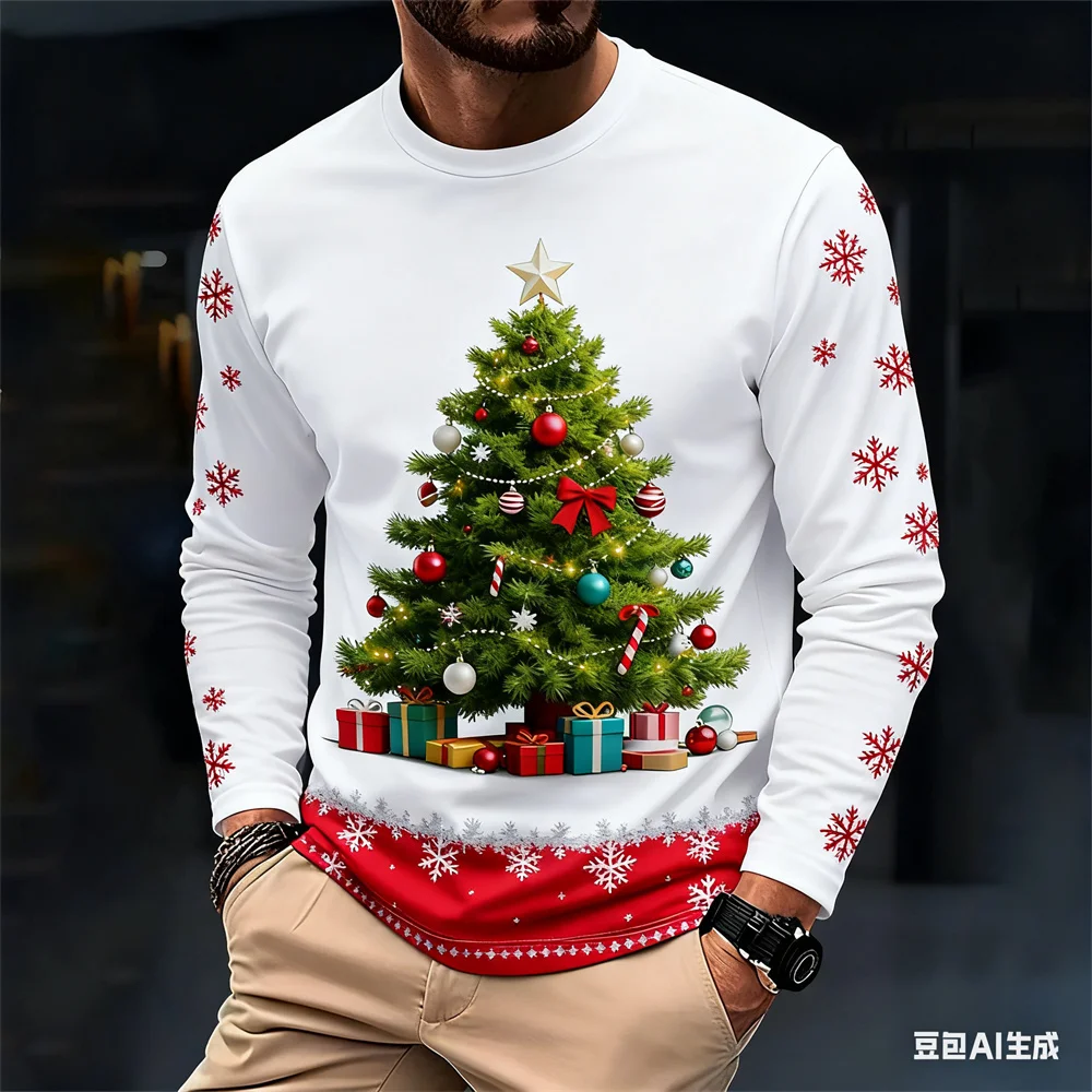 

Fashion Christmas Harajuku Men's Long Sleeve T-shirt Autumn Casual O-neck Loose Tops Funny Santa Claus Print Tees X'mas Clothing