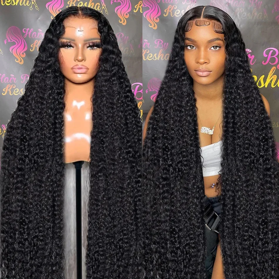 250 Density Water Culry Hd Lace Frontal Wig Human Hair Transparent  30Inch Deep Wave 13x4 5x5 Glueless Wig Curly For Black Women