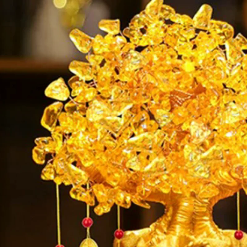شجرة محظوظة الثروة شجرة كريستال صفراء شجرة المال الطبيعية الحلي بونساي نمط الثروة الحظ فنغ شوي الحلي الحرفية ديكور المنزل