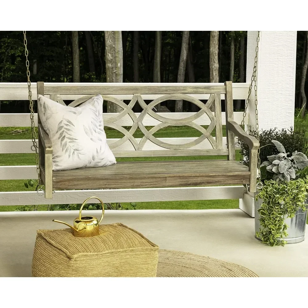 Complete Garden Swing Home 4' Hardwood Decorative Porch Swing in Gray Wire Finish Outdoor Furniture Swings Patio Terrace