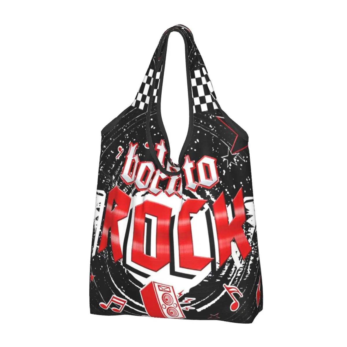 

Born To Rock Grocery Shopping Tote Bag Women Kawaii Heavy Metal Punk Music Shopper Shoulder Bag Big Capacity Handbags