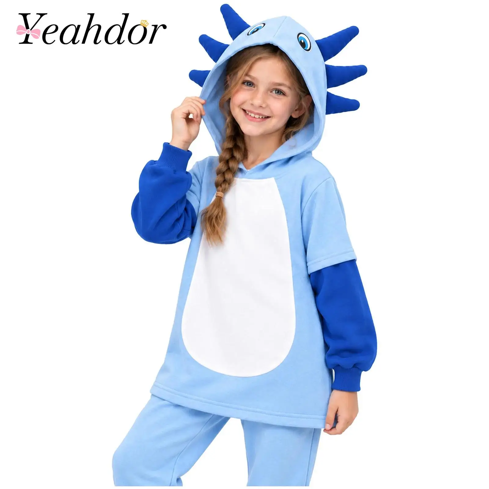 Kids Girls Hoodie Animal Outfit Hooded Pullover Sweatshirt Top for Halloween Dinosaur Role-play Game Character Costume Hoodies