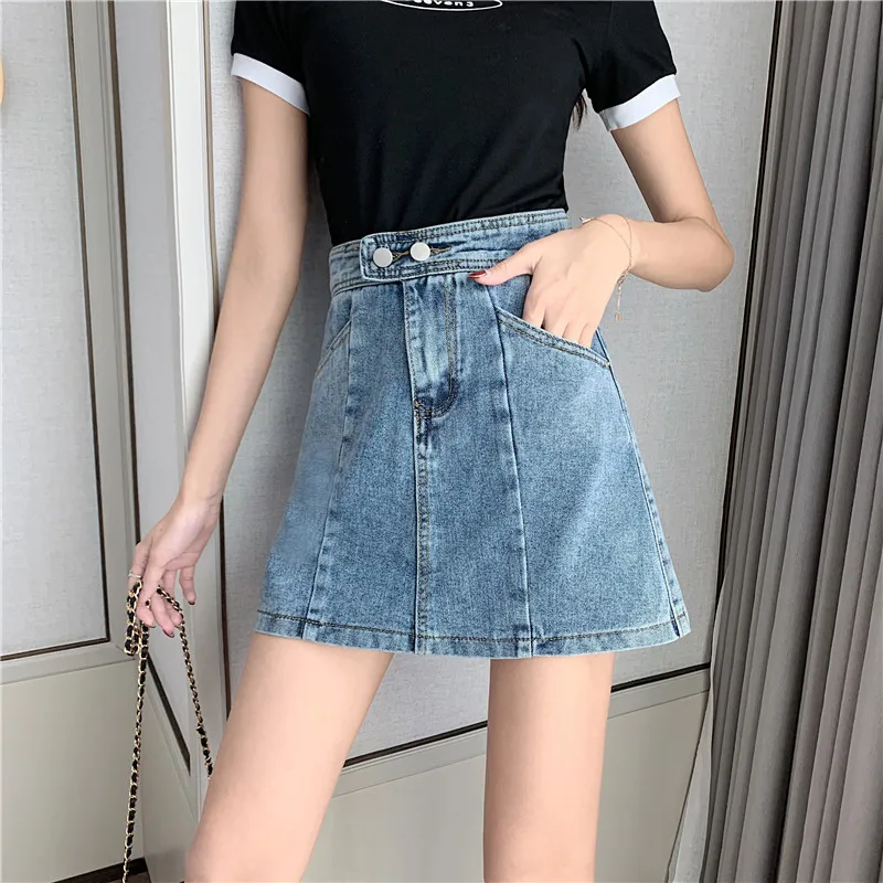 

Women Denim Skirt High Waist Slim A-Line Wrap Hip Jean Skirts 2023 Summer Fashion Versatile Black Blue Mini Skirt