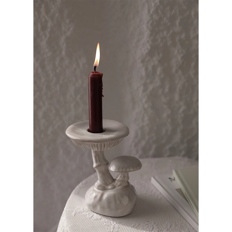 TingKe-Retro Mushroom Shaped Ceramic Candlestick, European Style, Home Desktop Decoration, Ornament, American