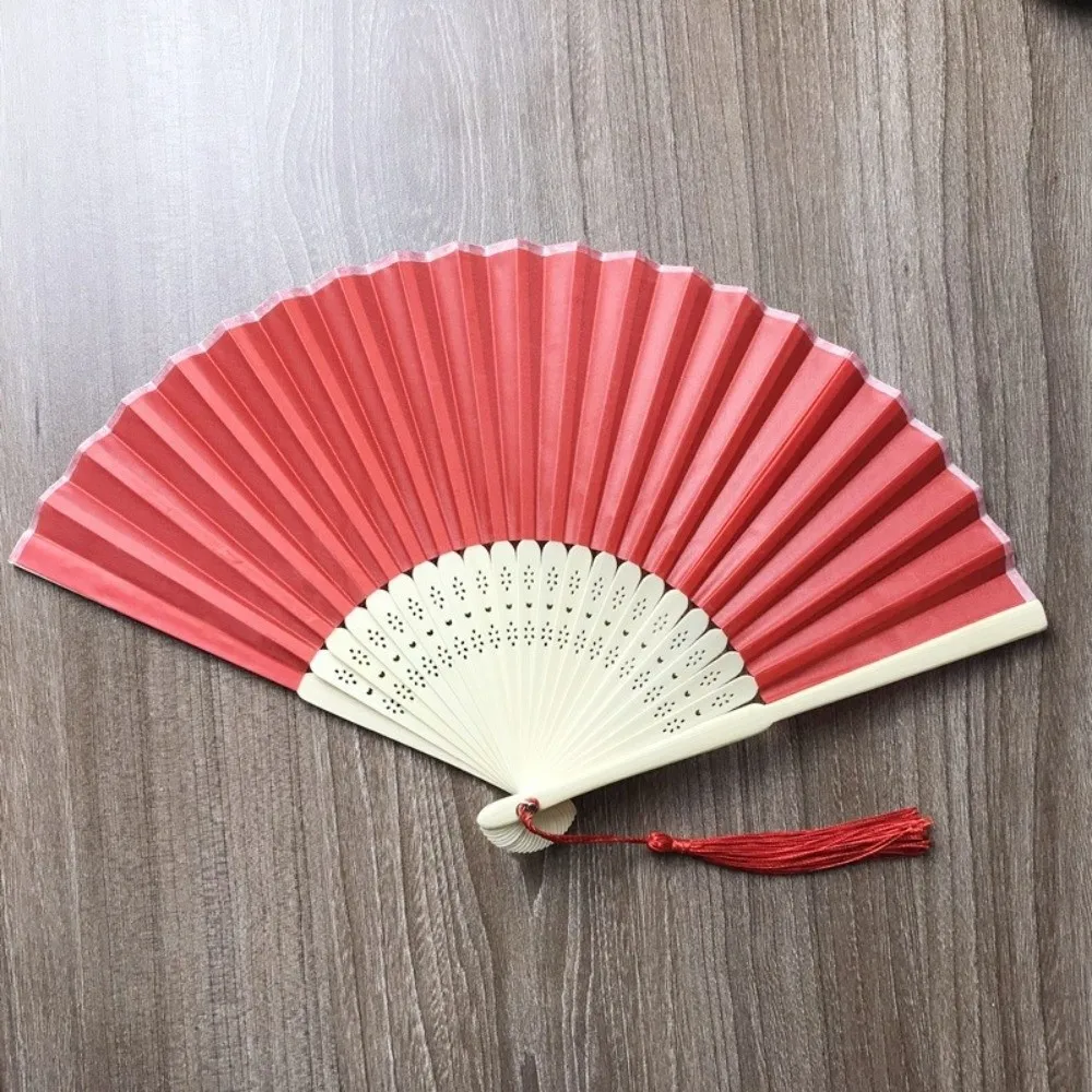 Chinese Style Folding Fan Cooling Tool with Organza Bag Silk Hand Fan Wear Resist with Tassel Hand Held Fan Party Decoration